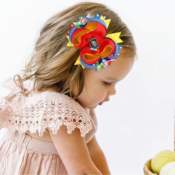 Back To School Bow Hair Clip Perfect Hair Accessory for Baby Toddlers and Girls - Picture 2 of 4